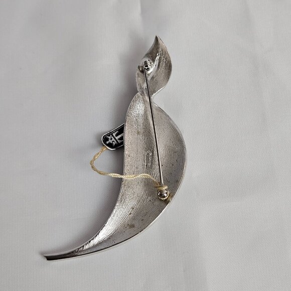 VTG Crwn Trifari Silver Leaf Brooch Pin Mid Century Modern Curved Feather Design - Picture 11 of 14